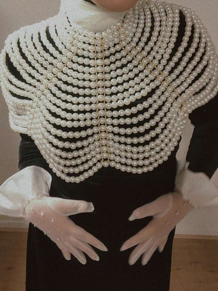1 peça elegante corrente de corpo de crochê com pérolas feitas à mão - acessório de resina de luxo, adequado para casamentos, festas e todas as estações