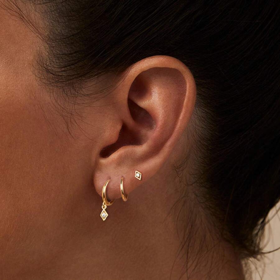 Set de 3 aretes aros pequeños dorados tipo abrazador para mujeres, chapados en 14K, hipoalergénicos, livianos, para orejas sensibles, aretes para uso diario para perforaciones de cartílago, joyería para mujeres y niñas como regalo