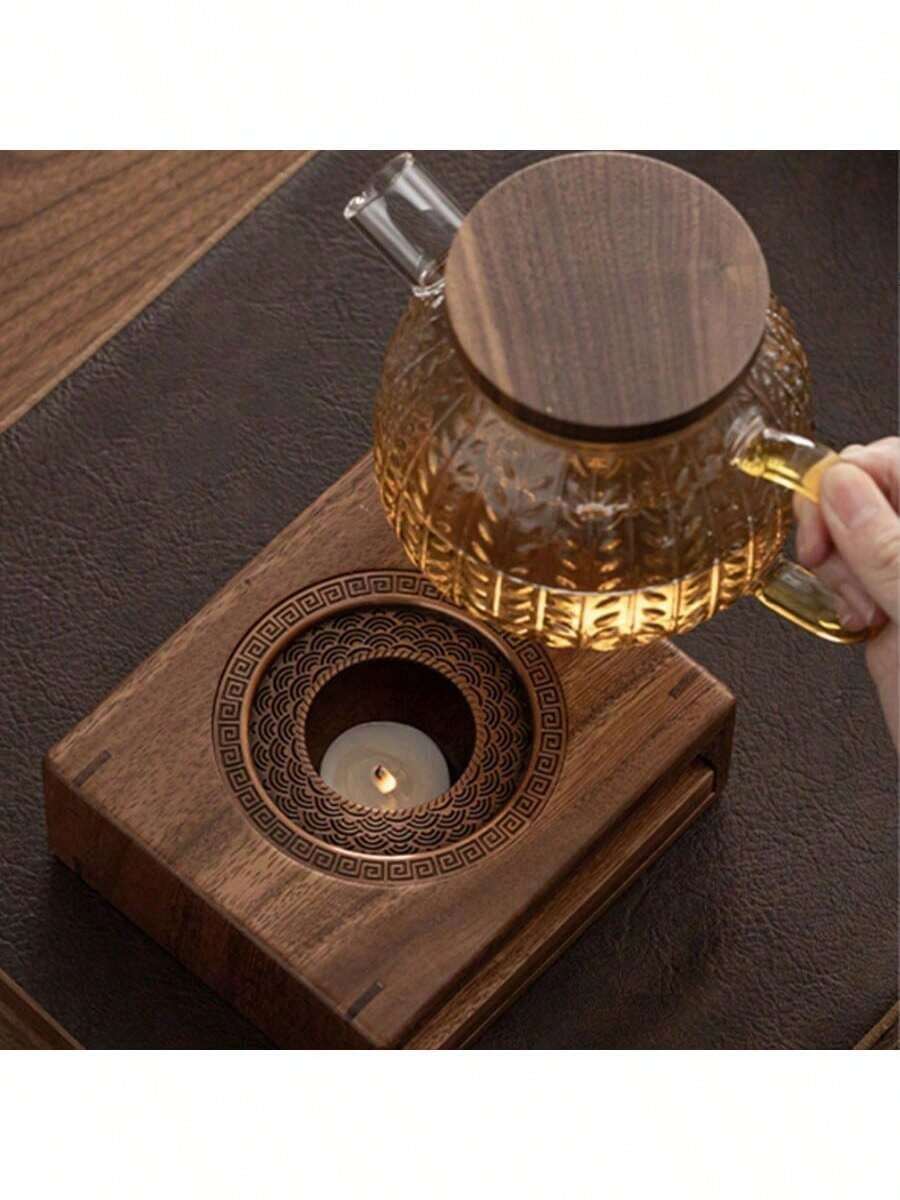 1pc Wooden Teapot Warmer Stand With Candle Tealight Holder – Portable Tea Light Heating Base For Teapot, Non-Electric Warmth Retention Accessory For Tabletop Tea Serving(Candleless) Back To School