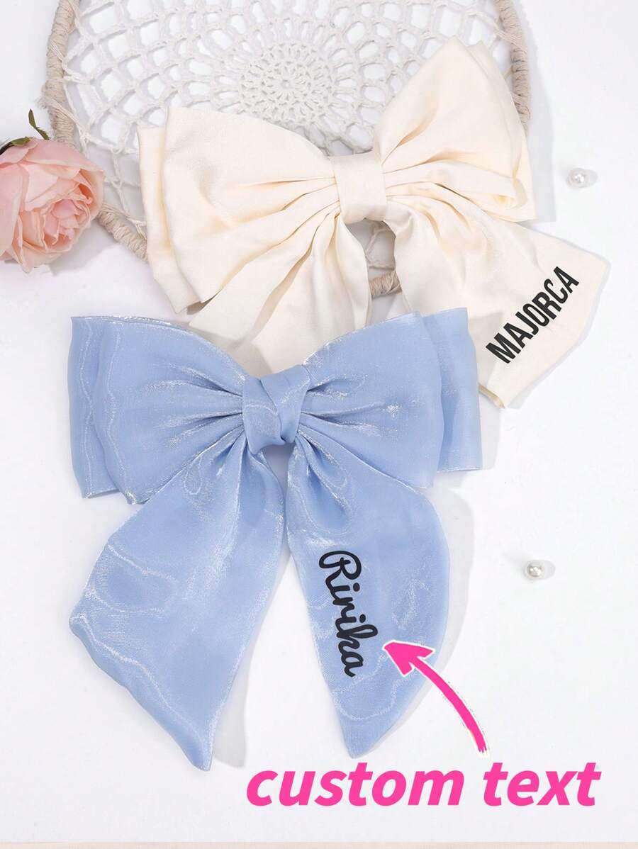 1 Stück personalisierte Textil-Haarschleife für Mädchen, blaue Netzschleife, Haarspangen mit individuellem Namen, beige Schleifenband, einfarbige Schleife mit Haarstyling-Clip, Einfarbige Haarspangen, lässiger Alltags-Haarschmuck, Kinderhaar-Accessoires