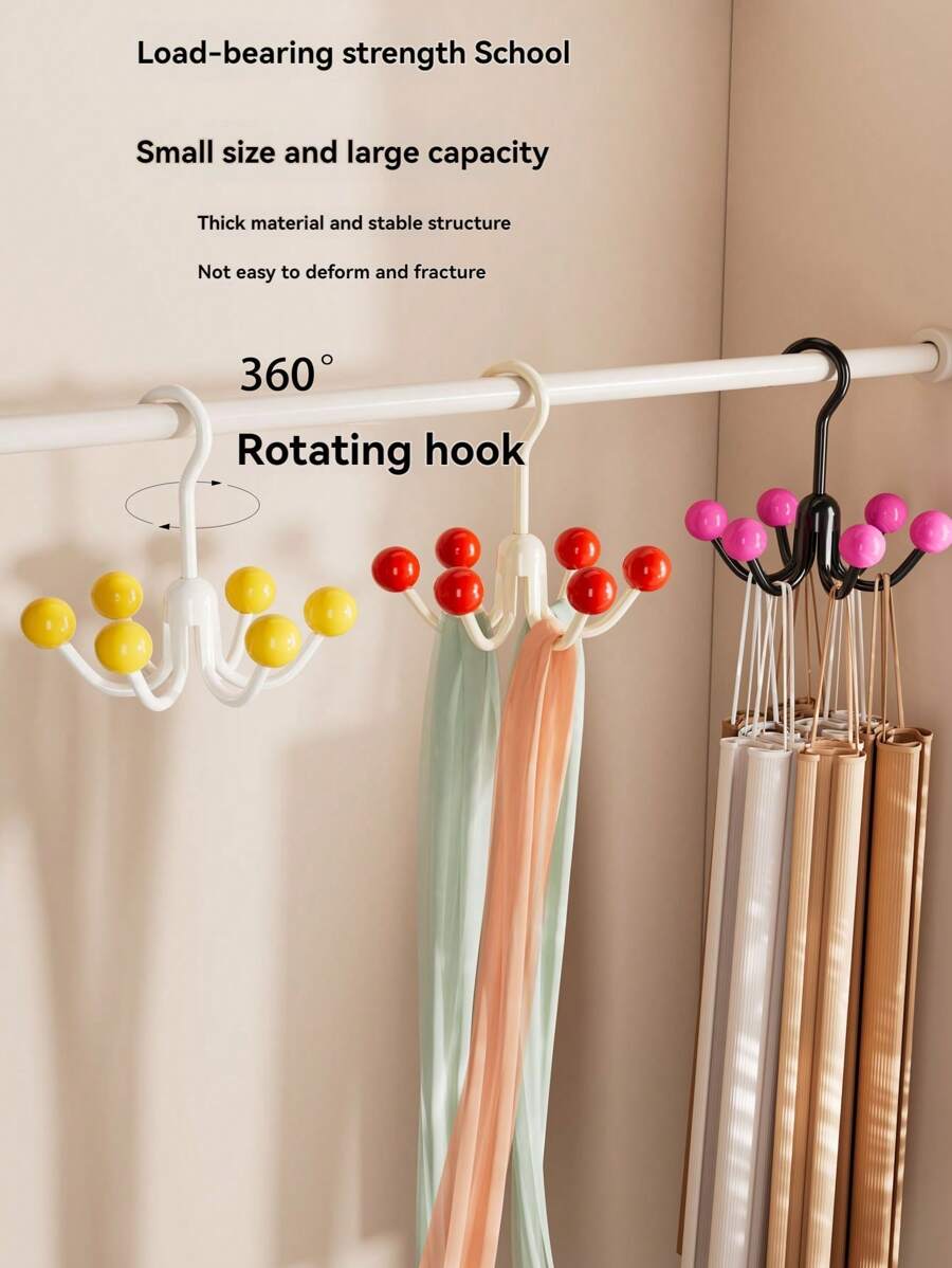 Wardrobe Hook, Multifunctional Rotatable Six Claw Hook Loset Organizer 360° Rotatable Space Saving Bras Underwear Sling, Hat, Tie Towel And Bathrobe Organizer Suitable For Wardrobes And Kitchen Cabinets,Bathroom Shelf