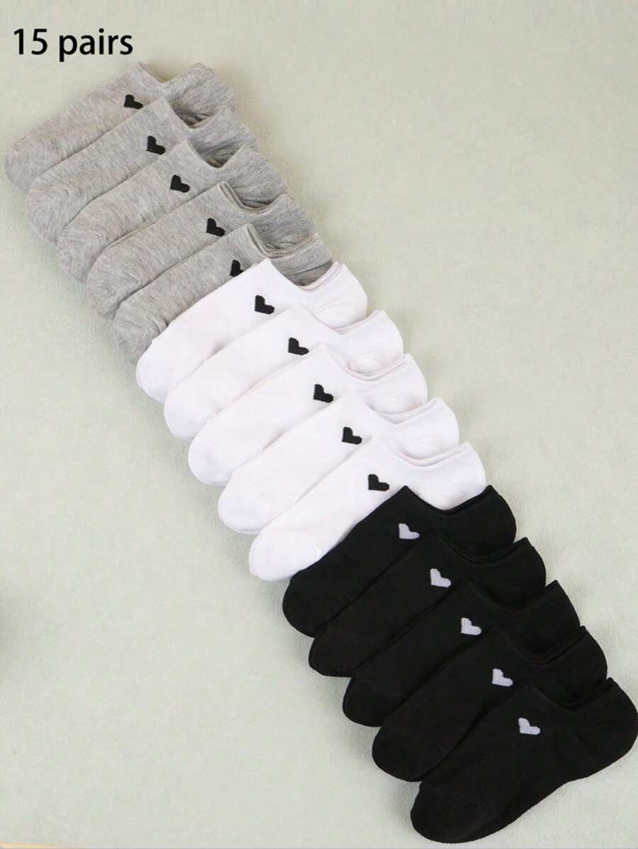 6/9/15 paia di calzini unisex multicolore alla moda e versatili, calzini alla caviglia traspiranti a forma di cuore, calzini invisibili, calzini casual minimali a taglio basso, assorbenti l'umidità, adatti per tutte le stagioni e occasioni