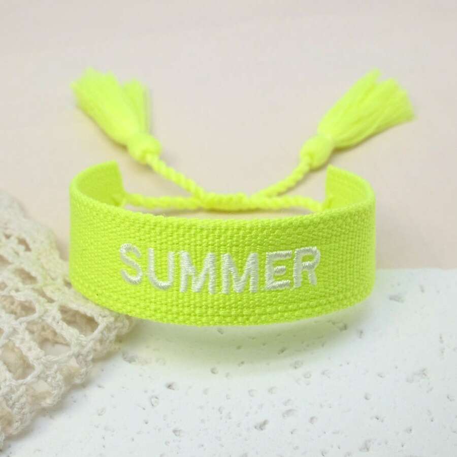 1pc Embroidered "SUMMER" Vintage Style Bracelet, Boho Beach Holiday Vibe, Suitable Gift For Family, Friends, Students, Festivals, Beach Parties And Travels