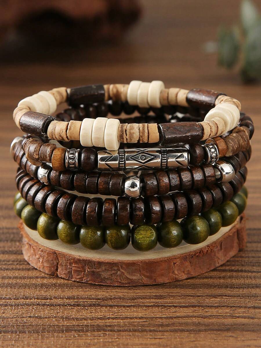 Set de 5 pulseras elásticas apilables con cuentas hechas a mano en estilo bohemio, perfectas para uso diario, fiestas y festivales de música, para hombres y mujeres