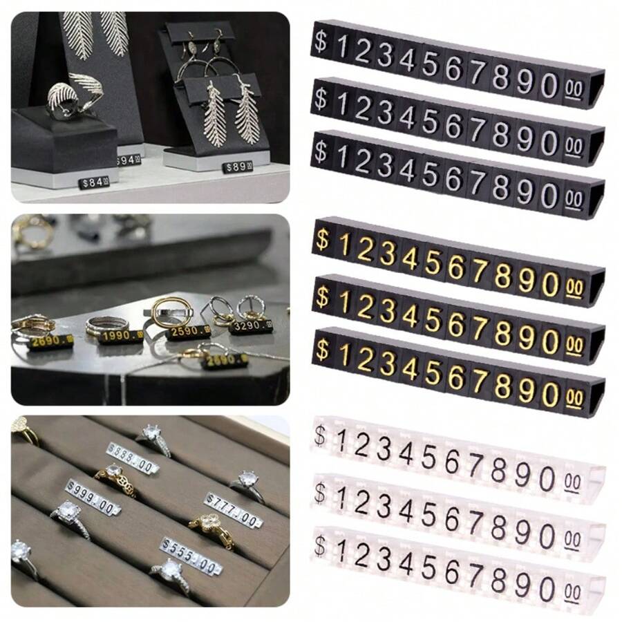 10Sets Mini Adjustable Price Tag Sets, Price Three-Dimensional Number Signs, Snap Design, Easy To Install, Can Be Used For Jewelry, Watches And Daily Office Display Price Signs, Suitable For Display Stands, Small Counters, Jewelry Retail Stores, Automatic Vending Machines, Store Decorations