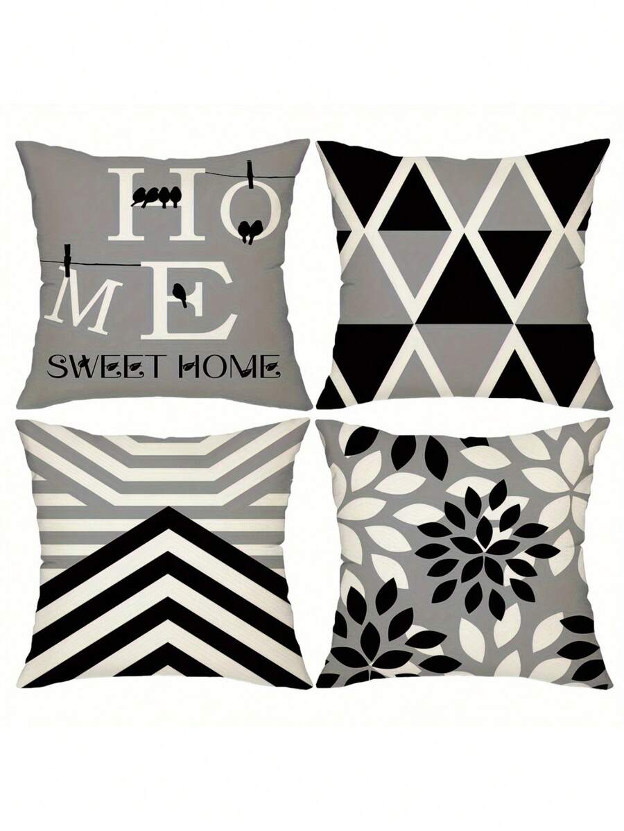 4 moderne Kissenbezüge mit geometrischem Muster, 45,7 x 45,7 cm, schwarz-grau, dekorative Kissenbezüge, geeignet für Zuhause, Terrasse, Sofa – Reißverschluss, Polyestergewebe, Outdoor-Dekor | Geometrische Muster | Kissenbezüge mit Reißverschluss, dekorative Kissen, Raumdekoration, Heimdekoration, Schlafzimmerdekoration, Kissenbezug