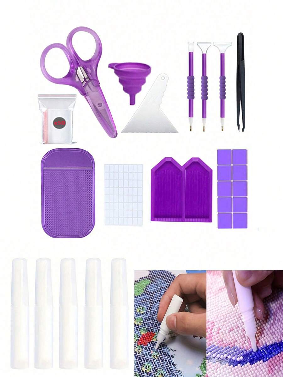 79pcs Diamond Painting Tool Set, Mosaic Cross Stitch Art Pointing Tool, Contains Diamond Painting Glue-Durable Plastic Adhesive, Crystal Gem Applicator