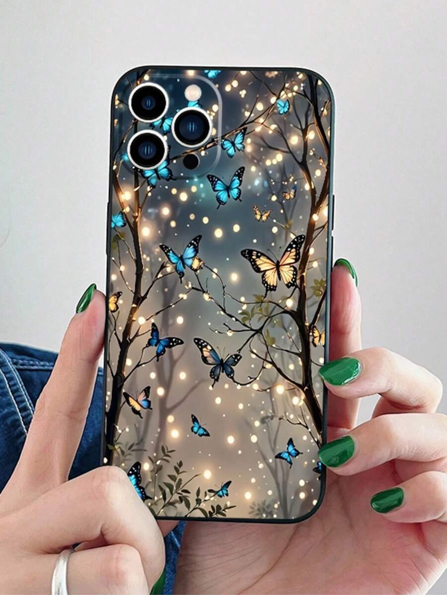 Blue Butterfly Print Clear Case Compatible With IPhone