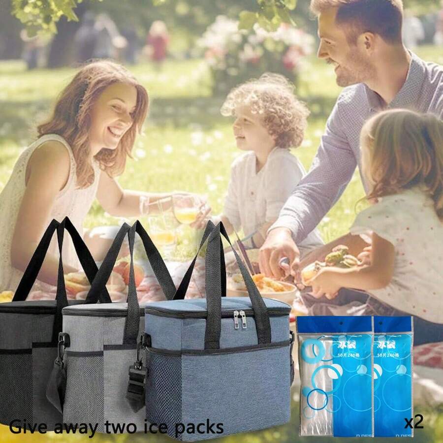 1pc Oxford Cloth Foldable Insulated Large Lunch Bag Leak Proof Soft Refrigerated Portable Handbag, Suitable For Camping/Barbecue/Family Outdoor Activities