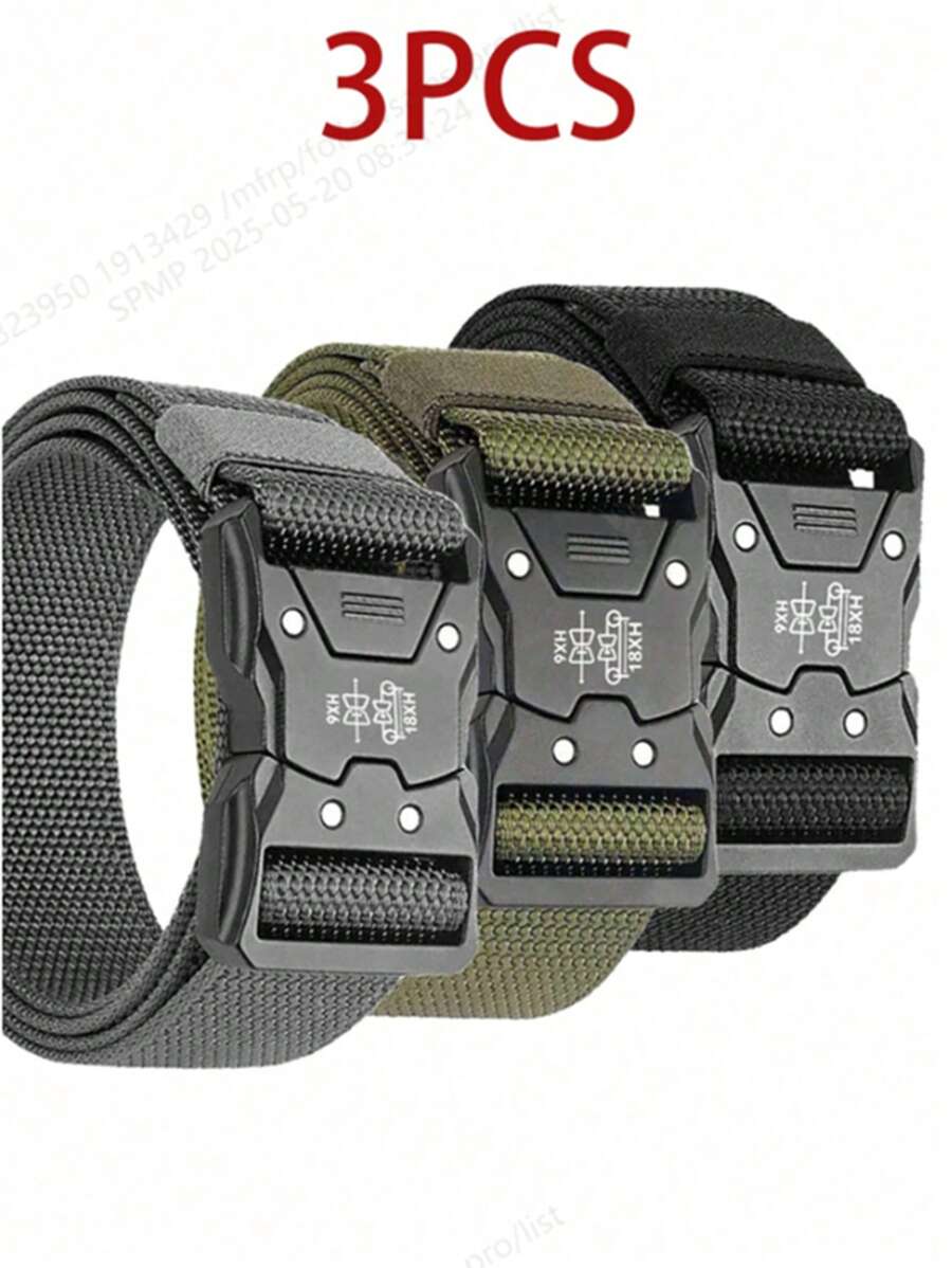 3 New Quick - Release Nylon Tactical Belts, Suitable For Sweatpants, Outdoor Training, Daily Use And As Men's Casual Belts