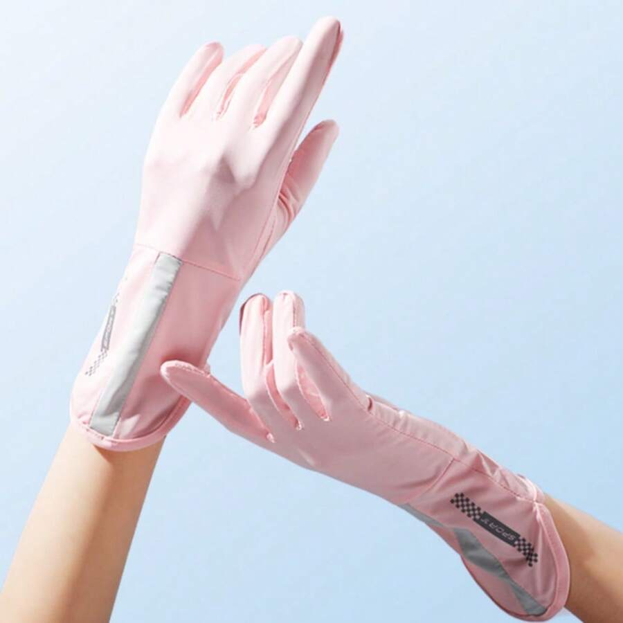 1 Pair Women Thin Sunscreen UV Protection Gloves, Silky Fingerless Gloves With Touchscreen Capability, Anti-Slip And Long Design For Cycling, Driving