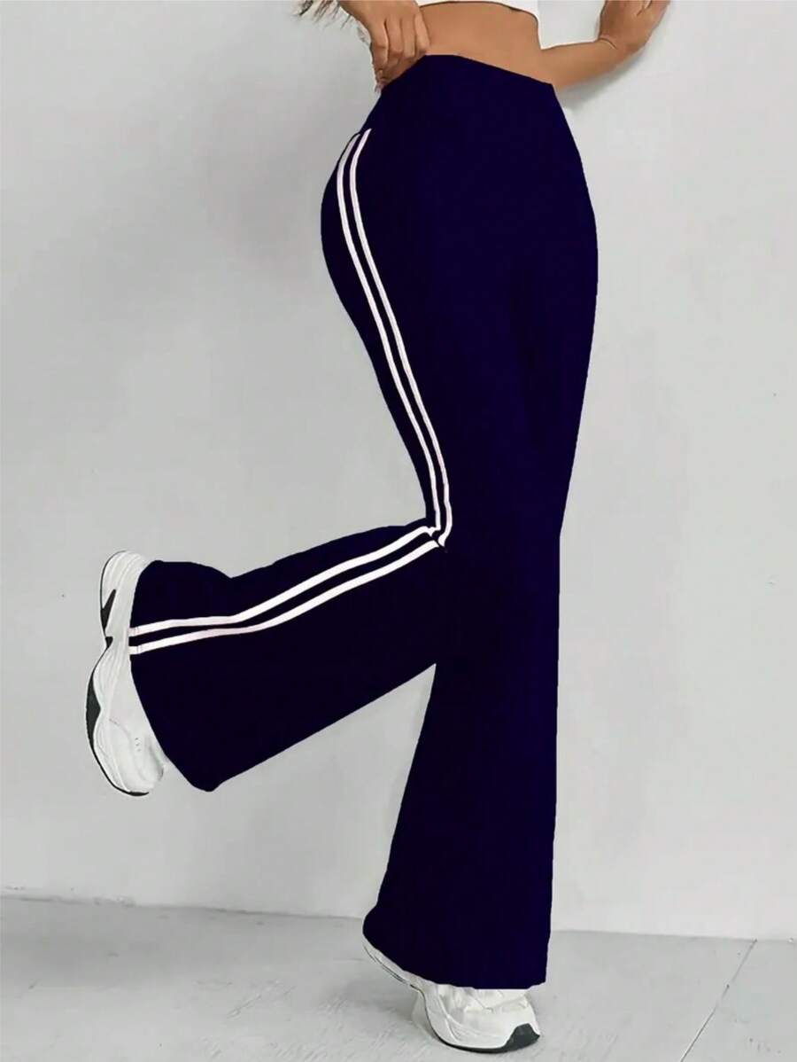 Women's High-Waisted Flare Yoga Pants – Solid Color Wide-Leg Active Trousers, Stretchy Elastic Waist Lounge Pants For Gym, Workout & Casual Wear