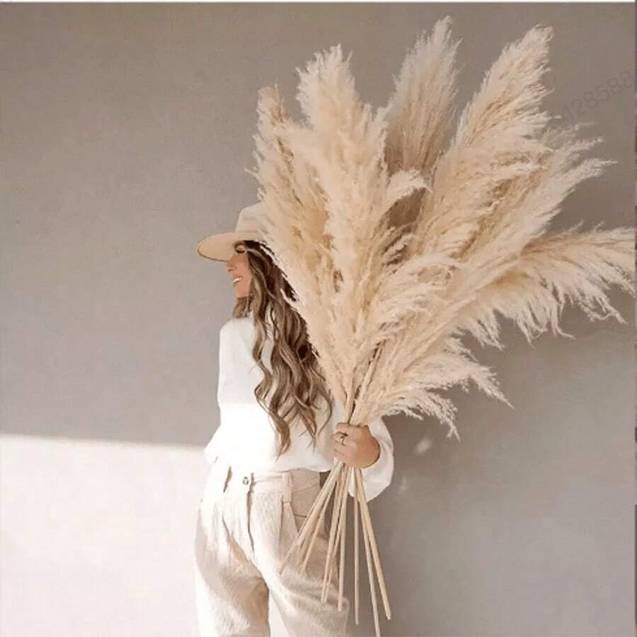 10 PCS 39-Inch Fluffy Pampas Grass, Dried Pampas Grass Bouquet, Bohemian Wedding Decor, Interior Decor, Living Room, Vase, Farmhouse Decorations,Fall Decor,Autumn