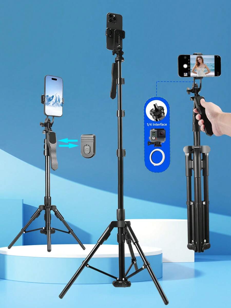 1800mm Photography Tripod, Handheld Gimbal Selfie Stick With Detachable Remote, 4/1 Screw Connector, Balanced Stable Shooting Triangular 360 Degree Panoramic Stabilizer