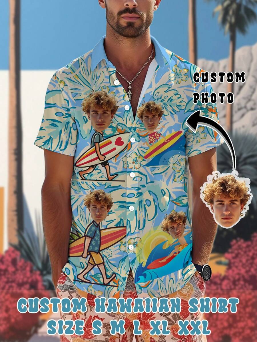 Camisa de playa de estilo hawaiano personalizada para hombre, con estampado de paraíso tropical, perfecta para fiestas de luau y paseos en bicicleta por la , que se transiciona sin esfuerzo entre bodas en la playa y paseos por el mercado nocturno de coco