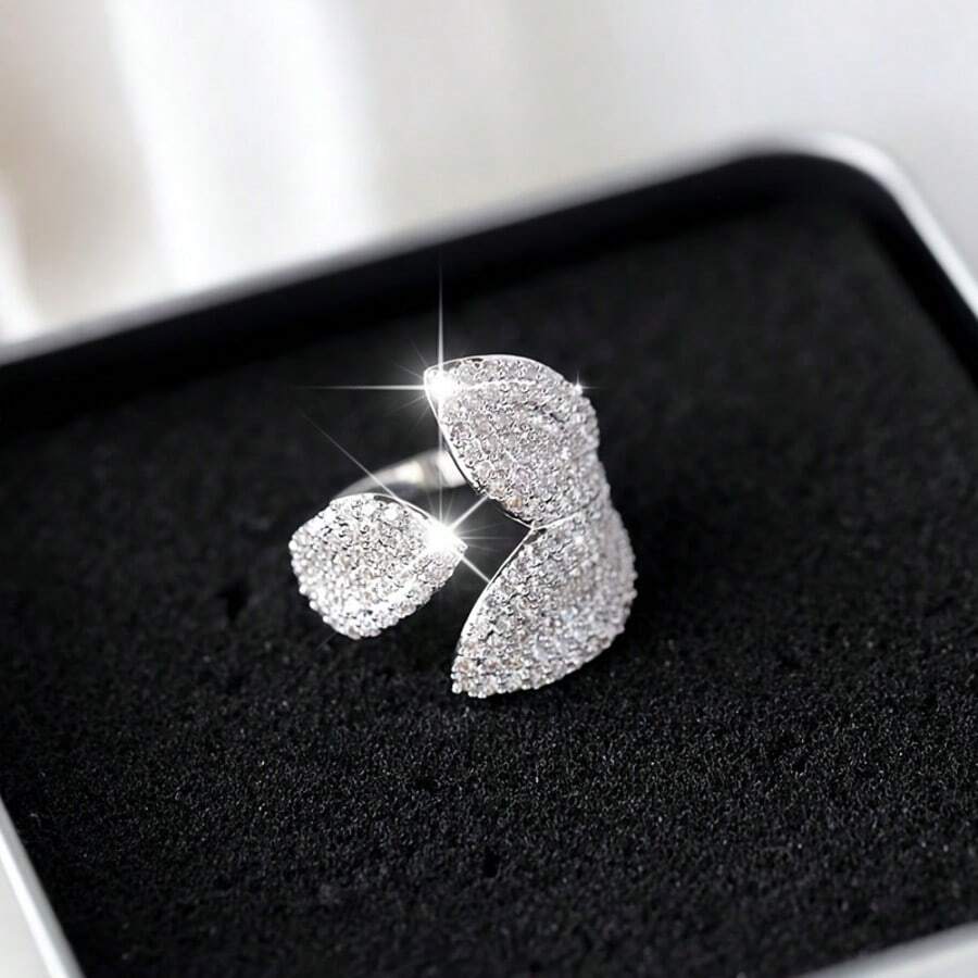 1pc Cubic Zirconia Leaf Rings For Women, Casual Index Finger Accessory,Exaggerated Decor,Elegant Statement Piece For Female, Perfect For Party, Birthday, Anniversary Gift