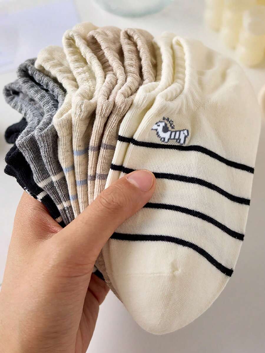 5 Pares de Calcetines de Tobillo para Mujer, Calcetines Invisibles, Calcetines Estampados con Rayas y Animales como Regalo, Adecuados para Todas las Estaciones, con Colores Aleatorios