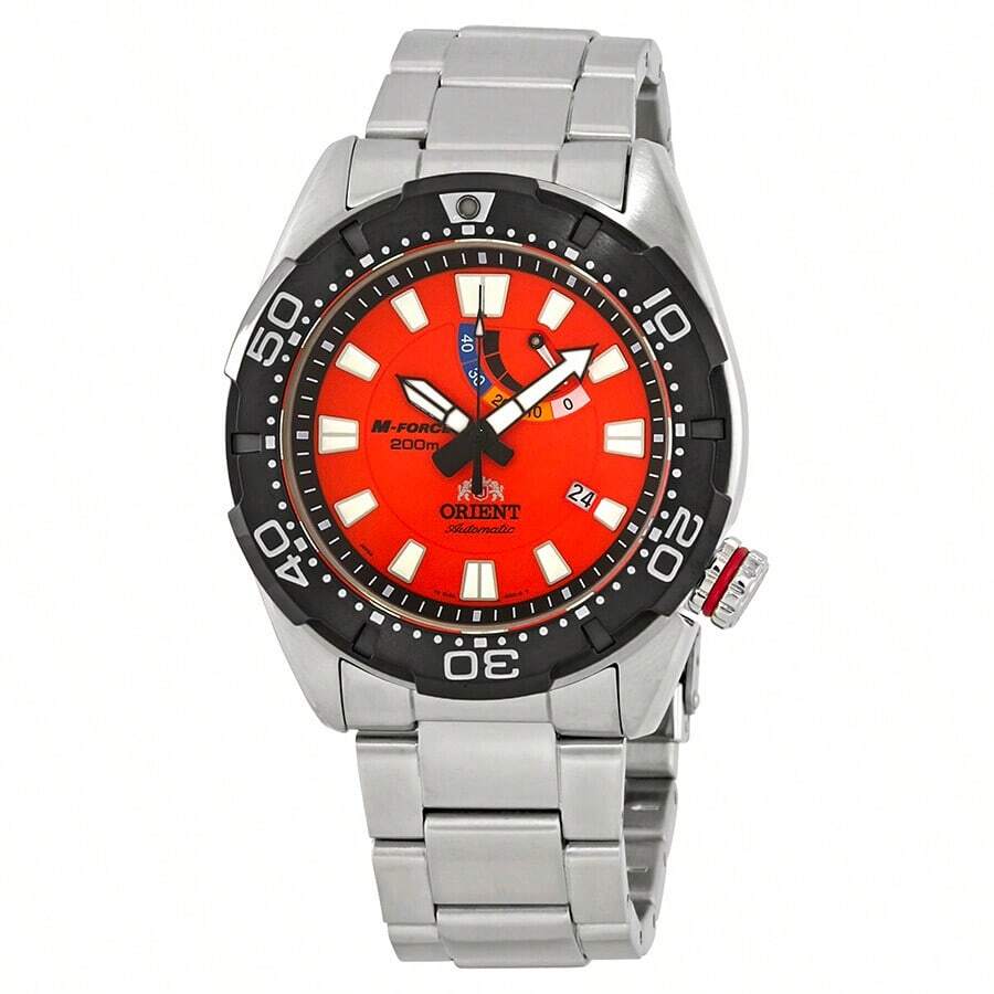 Orient Relógio Mecânico Masculino Orient SEL0A003M0 Mostrador Laranja, Material em Aço Inoxidável, Elegância Comercial, Adequado para Uso Diário