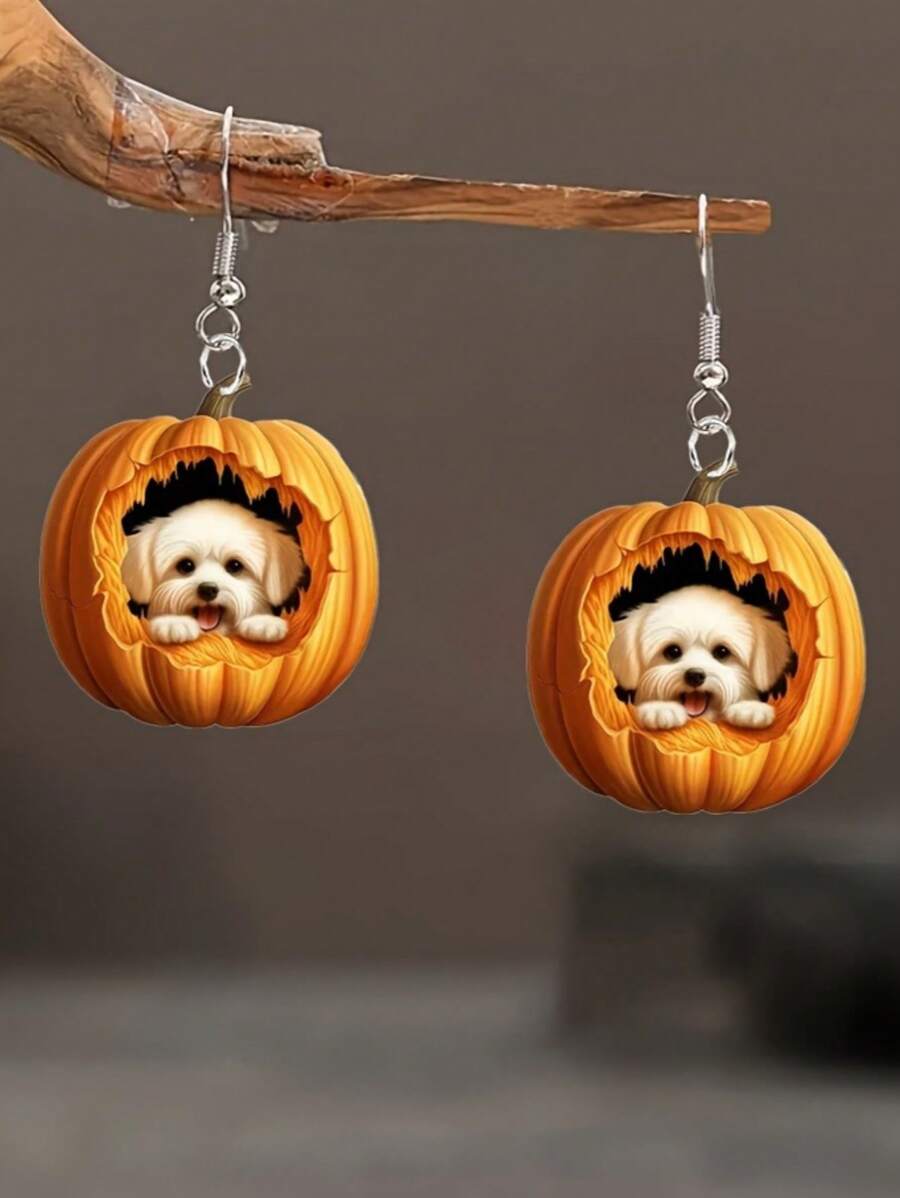 1 Paar acryl 2D süßer Kürbis Hund Design Ohrringe, kreative Mode Cartoon Ohrringe Geschenk für Frauen