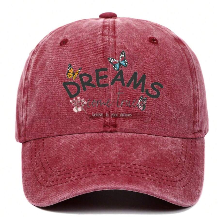 1 pièce Casquette de baseball imprimée "DREAMS", minimaliste, décontractée, mode, vintage, avec une sangle absorbante douce, taille réglable, légère, protection solaire, polyvalente, convient aux activités extérieures, port quotidien, rassemblements, vacances, cadeau parfait pour les amis et la famille