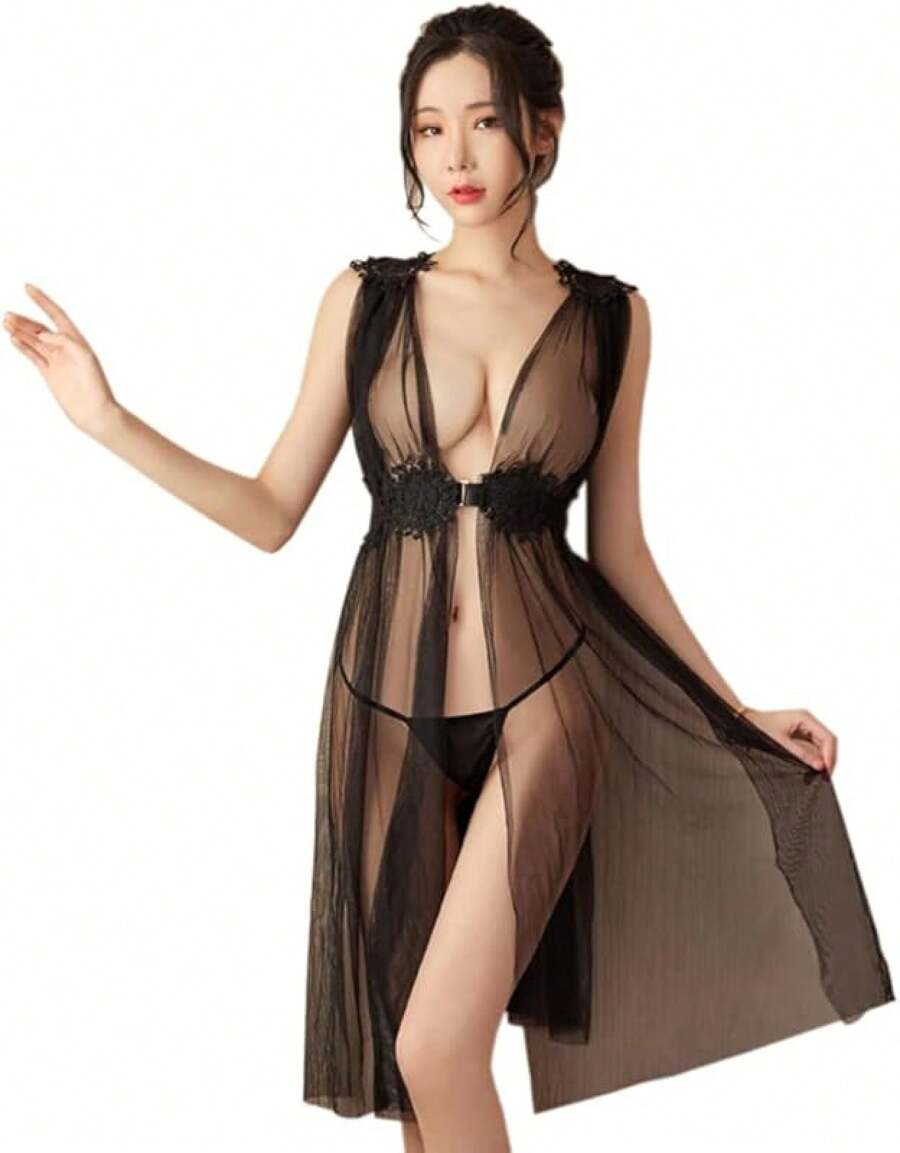 Women S Lingerie Nightshirt Uniform Sleeveless Sheer Sleepwear Anime Cosplay Temptation
