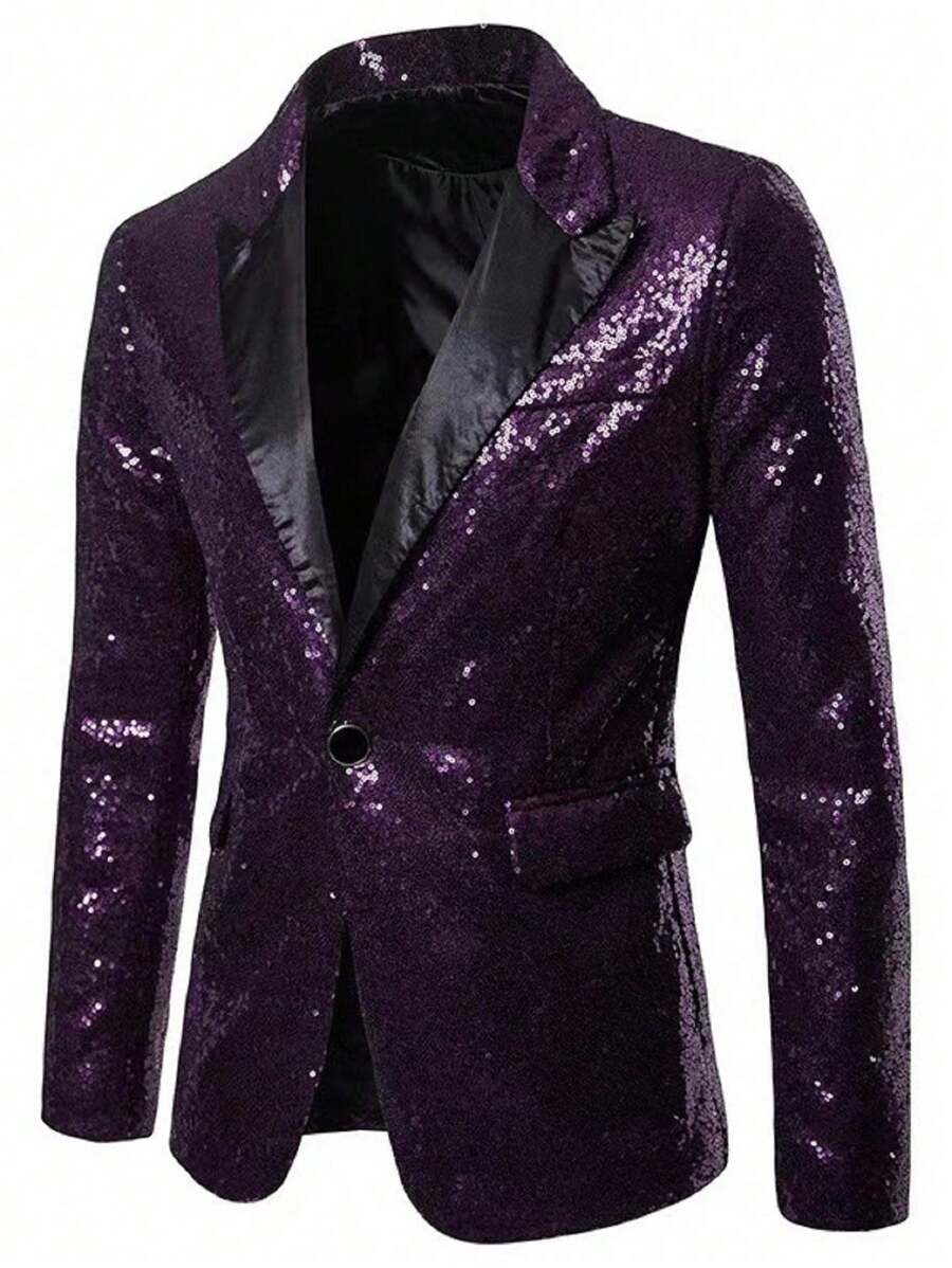 Plus Size Men's Sequin Suit Jacket, For Banquet, Wedding Ceremony, Hosting