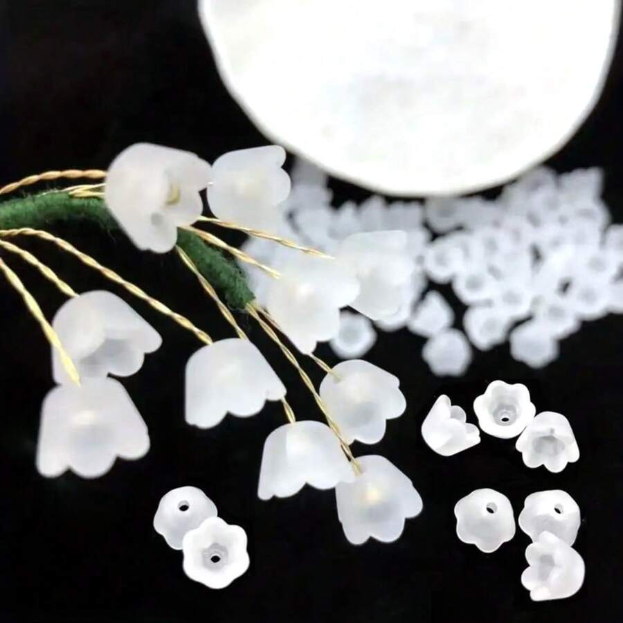 100 piezas Perlas de flores de tulipán de acrílico, flores de lirios del valle, elegantes para hacer collares, pulseras, joyería y manualidades
