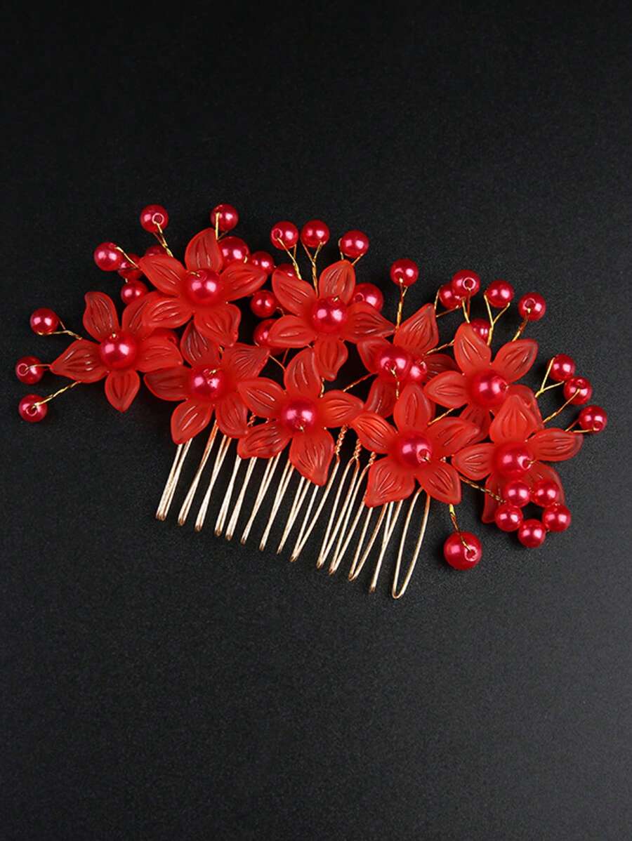 1pc Korean Style Crystal Crown Headwear, Bridal Daisy Flower Hair Comb Accessory, Pearl Flower Hair Clip Piece, Bohemian Zinc Alloy Ditsy Floral Hair Jewelry Set, Suitable For All Seasons