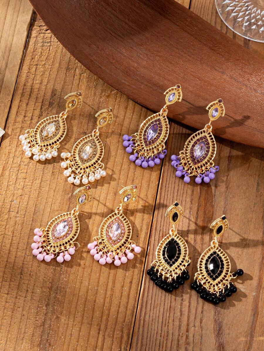 1 par de brincos estilo vintage com strass e pérolas, acessórios festivos para mulheres