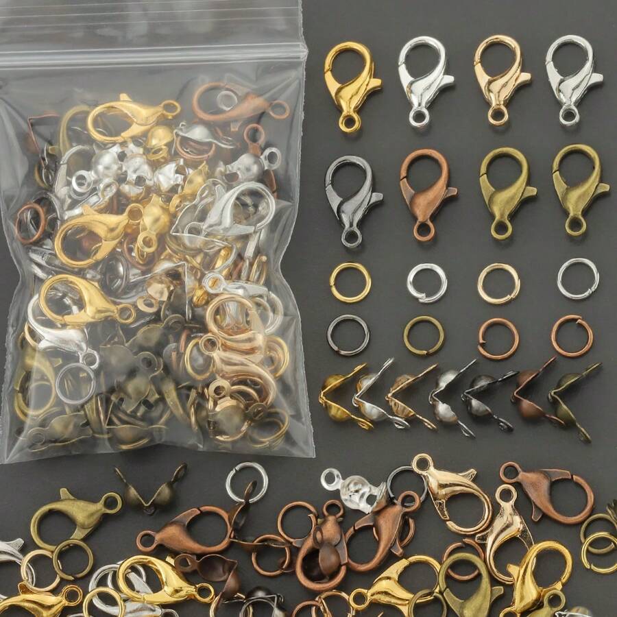 250 piezas Combinación de broches de langosta de aleación, anillos de salto y bucles cerrados - Incluye 50 piezas de broches de langosta, 100 piezas de anillos de salto, 100 piezas de bucles cerrados, adecuado para joyería DIY, elaboración de manualidades, collares, llaveros, pulseras, tobillos