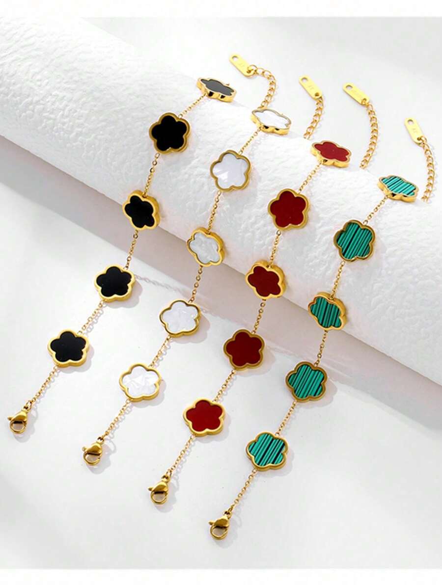 Brazalete de lujo con flor de trébol de la suerte, versátil para uso diario y ocasiones formales, para mujeres
