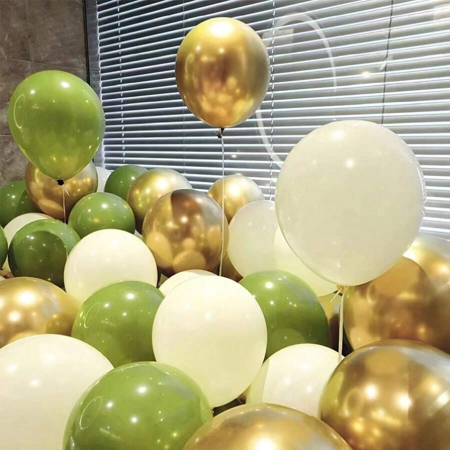 40 Stück Retro Grün, Gold, Weiß Latex Luftballons 10-Zoll Set - Geeignet für Geburtstag, Hochzeit, Valentinstag, Sommer Party, Thanksgiving, Weihnachten, Silvester Dekoration und Feier, geeignet für Sommer und Winter
