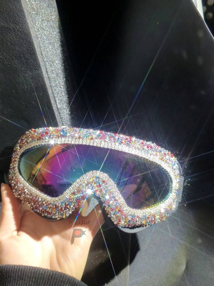 MAXAIR 1 Set Colorful Crystal Densely Decorated Luxury Sparkling Reflective Ski Goggles With Adjustable Elastic Band, Fashionable Gear For Concert