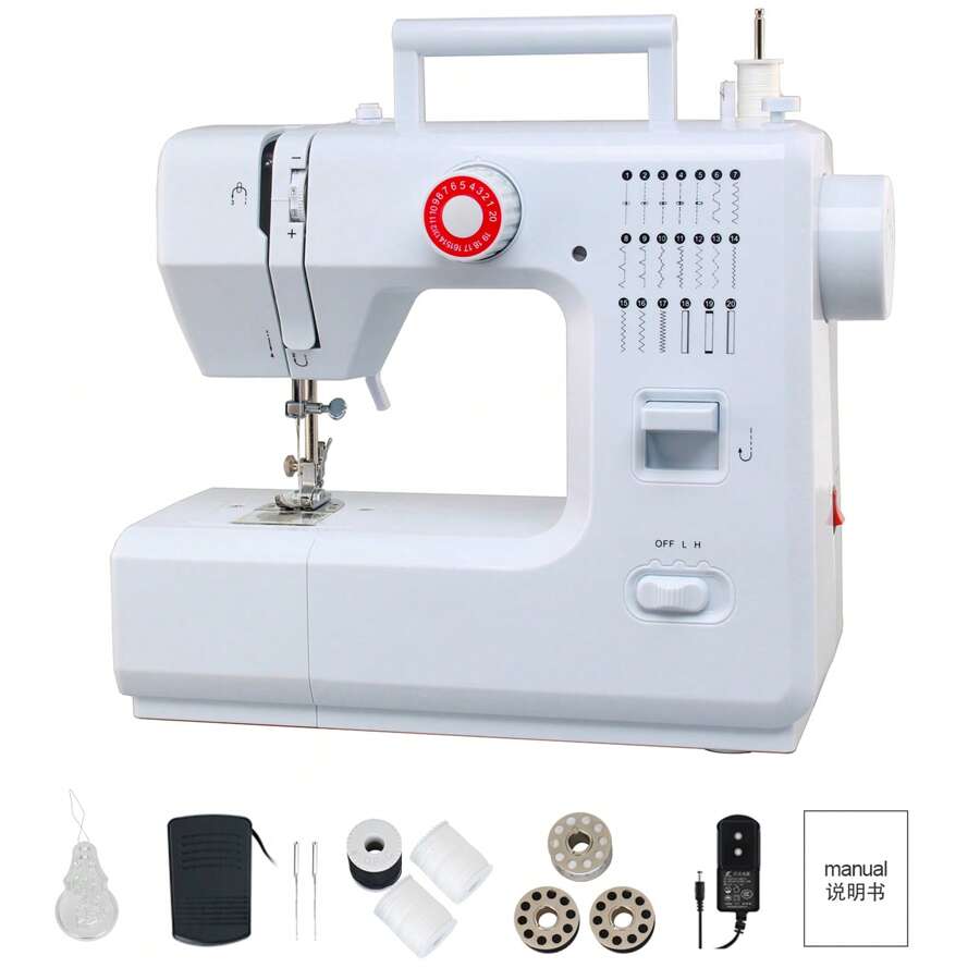 Mini macchina da cucire con 20 punti – Macchina da cucire elettrica multifunzionale per uso domestico con pedale incluso