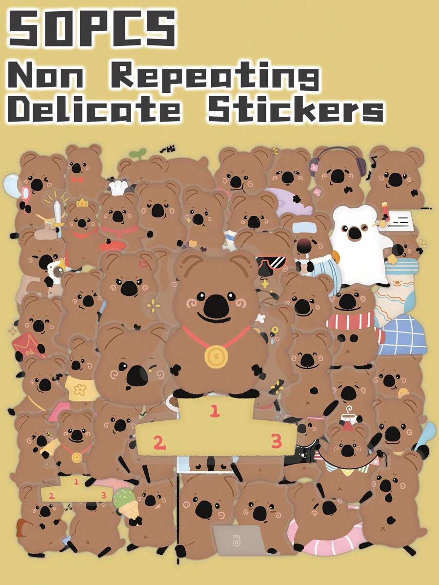 50 piezas de adorables pegatinas transparentes temáticas del Setonix brachyurus de dibujos animados, no repetitivas, para decoración delicada de regalos, fiestas, hogar, cumpleaños, equipaje, scooter, botellas de agua, tazas, laptops, tablets, fundas de teléfonos, útiles escolares, vuelta al cole