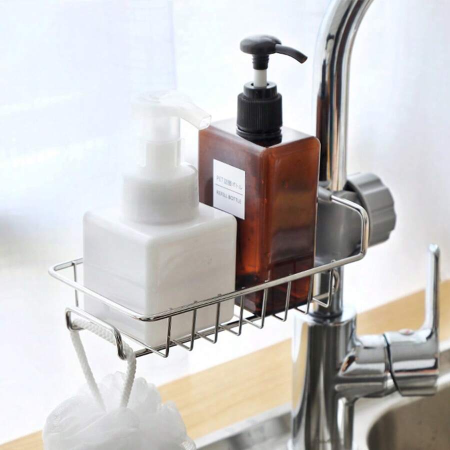 Over Sink Kitchen Organizer – Stainless Steel No Drill Faucet Shelf For Sponges, Soap & Dishwashing Supplies