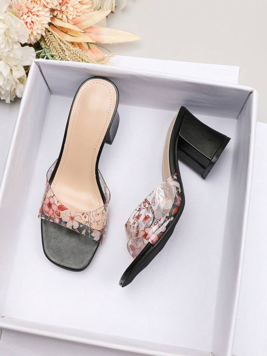 Women's French Style Thick Heeled Open Toe Square Toe Roman Sandals, Fashionable Outdoor Wear Non-Slip Rubber Sole, Delicate High Heels, Unique Design Elevated Feeling