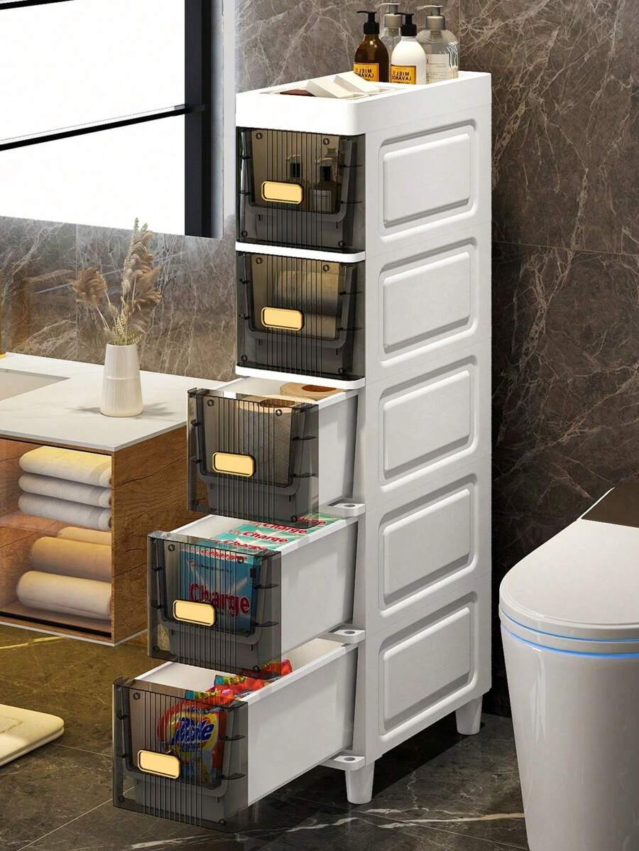 1 Stück multifunktionaler schlanker Aufbewahrungsschrank mit Schubladen - aus PP-Material gefertigt, wasserdicht und vielseitig verwendbarer Aufbewahrungsbox, geeignet für Badezimmer, Küche, Behälter für Körperpflegeprodukte