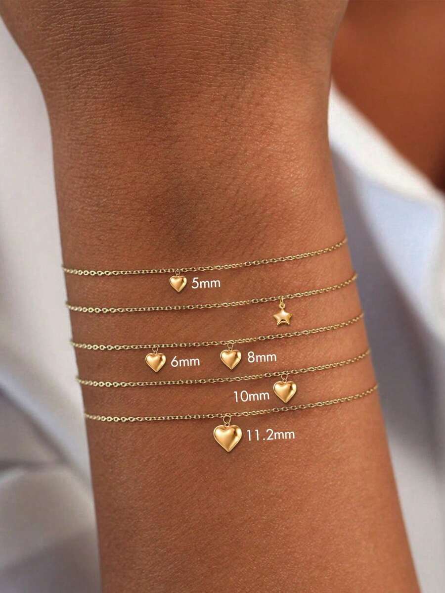 Bracelets en argent sterling S925 avec pendentif cœur plaqué or 14 carats. Chaîne de bracelet bangle fine bijoux cadeau pour femmes et adolescentes. Disponible en 5 mm, 6 mm, 8 mm, 10 mm, 11,2 mm