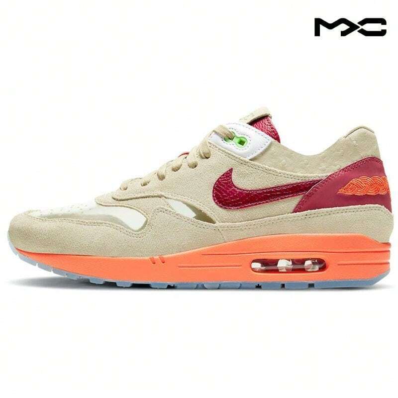 CLOT X Air Max 1 'Kiss Of Death' 2021 Men Sneakers Tan Net Deep-Red Orange-Blaze DD1870-100