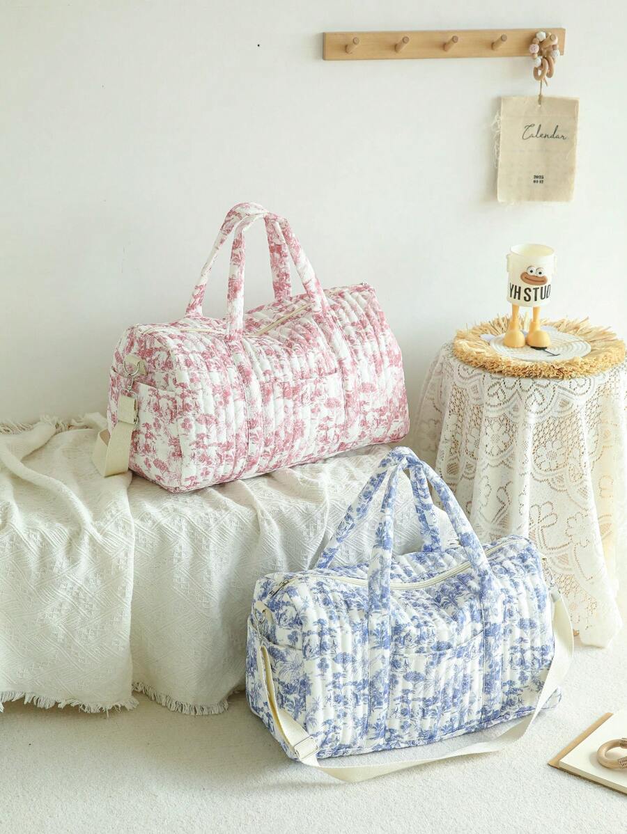 Quilted High Capacity Travel Tote Bag, Weekend Short Trip Storage Bag, Lightweight Washable Mom's Maternity Bag With Detachable Shoulder Strap Bag For School School Accessories School Stuff