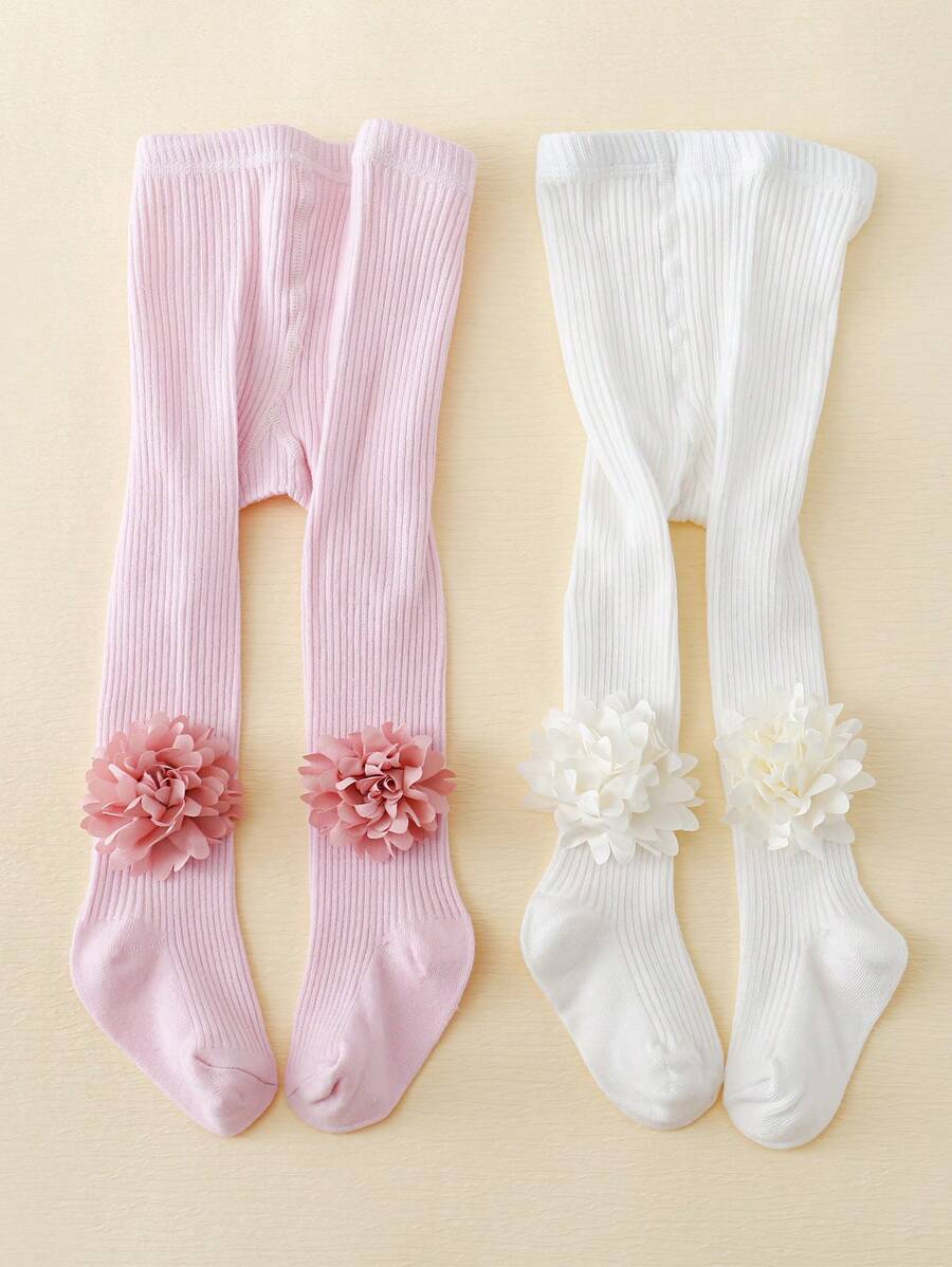 2 piezas Mallas florales cómodas y suaves para niñas, aptas para actividades al aire libre de 1 a 14 años de edad