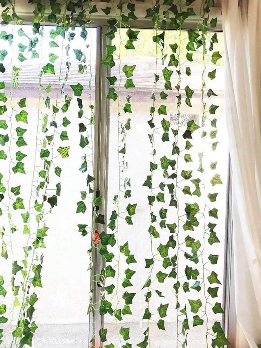 1/12/24pcs Artificial Sweet Potato Vines, Fake Ivy Leaves Green Plant Garlands, Home Party Decoration, Window & Yard Decor
