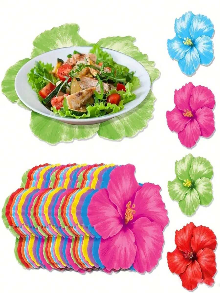 12 Stücke zufällige Farbe Hawaiianische Hibiskus Papier Tischsets - Rechteckige tropische Party Tischsets, geeignet für Feste, Treffen und Heimdekoration, zufällige Farbe florale Papier Tischsets, Hibiskus Blume Tischsets, Einweg-Blumen-Tischsets für hawaiianische Party, Hochzeit, Geburtstag, verschiedene Feste, Heim-Bankett-Dekorationen, Geschenke für Lehrer
