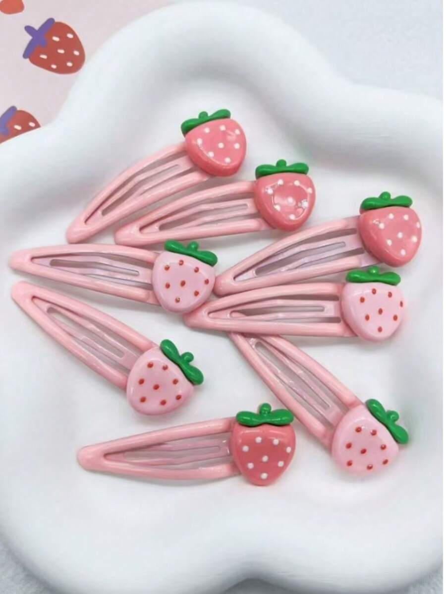 8 Stück niedliche rosa Erdbeeren Haarspangen, vielseitige Seitenfransen Barrettes für Mädchen, koreanische Mode Haraccessoires Klammer Clips