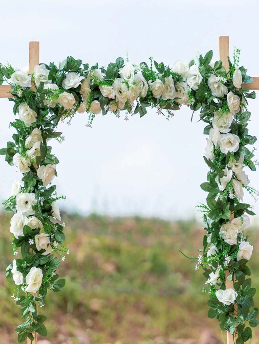 1pc 2.2m Artificial Rose Vine With 10 Roses, Silk Flower Garland For Home Decor, Wedding, Living Room, Covering Pipes