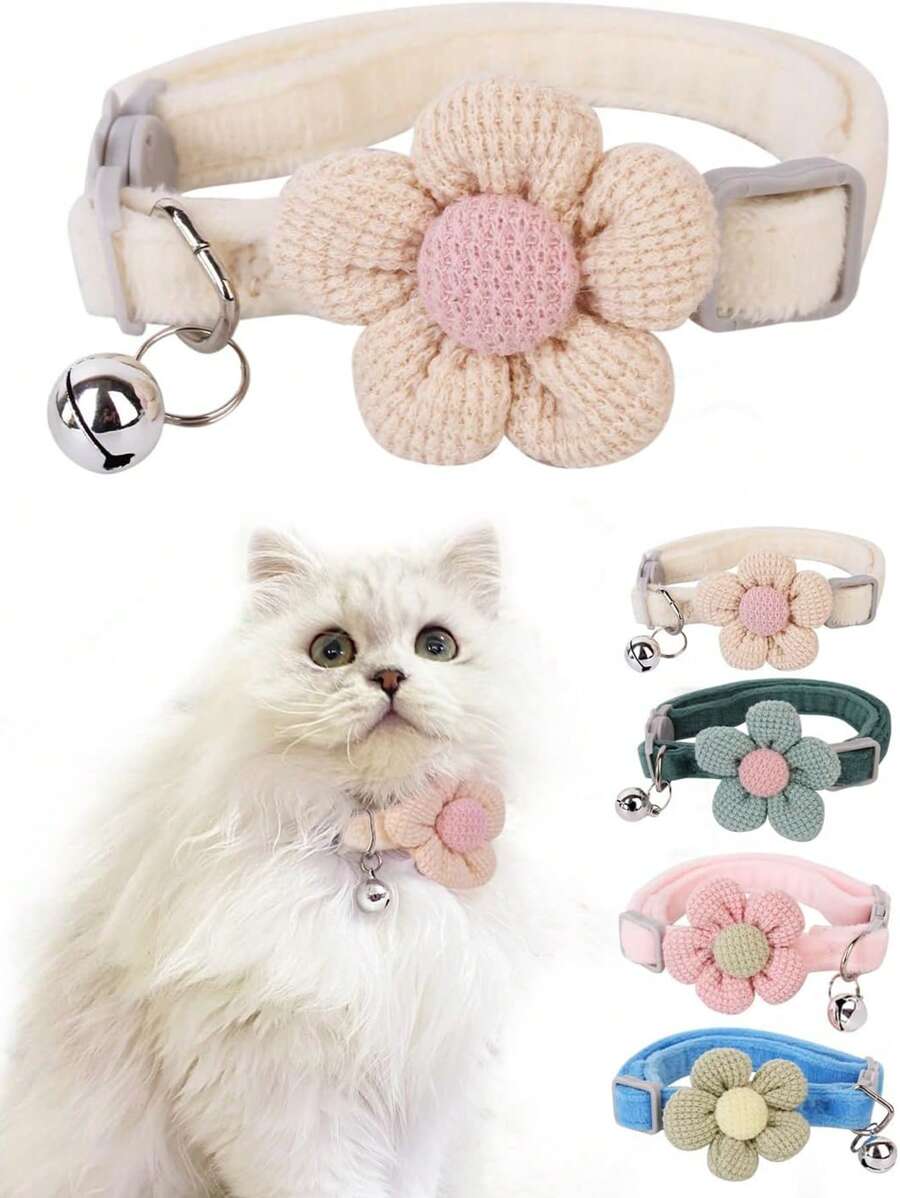 Coleira para animais de estimação decorada com flores e pingente, adequada para cães/gatos pequenos, decoração e tração