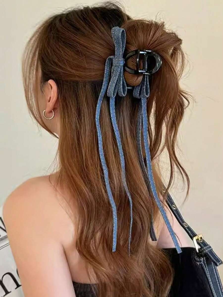 1 pièce Pince à cheveux avec ruban nœud pour femmes, polyvalente pour le port quotidien et les vacances, cadeau pour la Saint-Valentin. Pince à cheveux, pinces à mâchoires pour cheveux