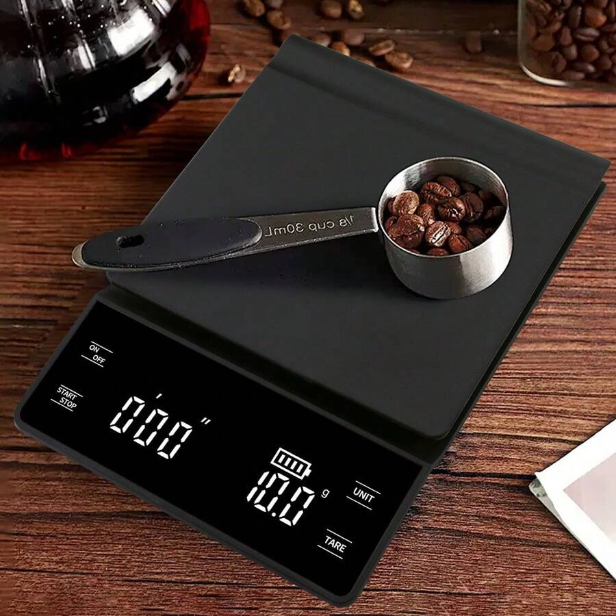 3kg/0.1g Báscula de café inteligente de alta precisión con alfombrilla de café, diseño cuadrado para un almacenamiento fácil, función de tara con un solo toque, conversión de unidades, función de temporizador, báscula electrónica/báscula de cocina para café de goteo, repostería, accesorios de café minimalistas para uso doméstico