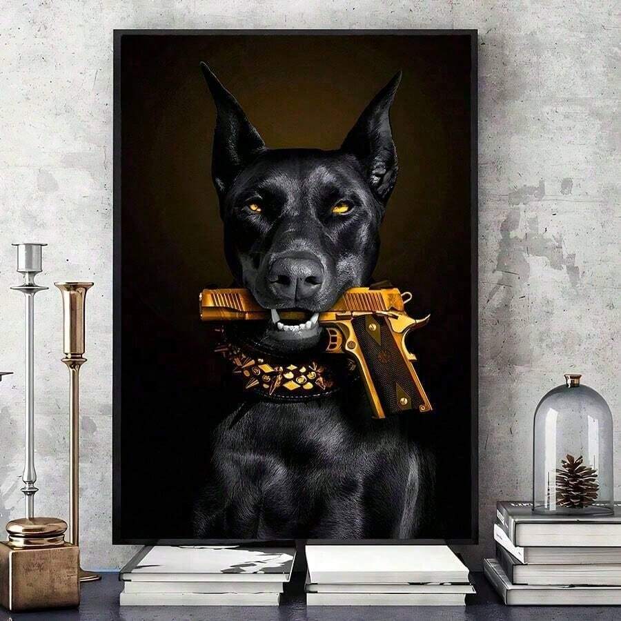 1pc/Set Black Dog Canvas Painting, Living Room Bedroom Canvas Decorative Painting, Light Luxury Living Room Background Wall Painting Studio Hallway Art Canvas Painting And Prints Wall Art Picture For Bedroom Home Decor Room Decor Wall Decor Wall Sticker Sticker Stickers